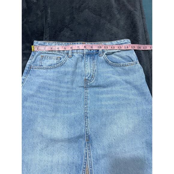 BDG Denim Maxi Skirt Blue Raw Hem Small Urban Outfitters Cotton - Picture 10 of 12